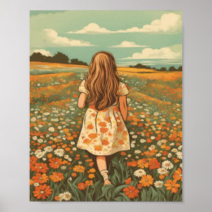 Klein meisje in bloemenveld poster