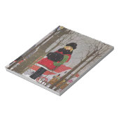 Klein meisje in rode jas notitieblok (Gedraaid)