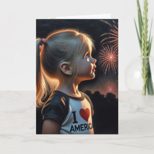 Klein meisje kijken vakantie vuurwerk kaart