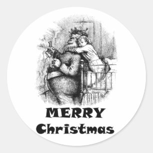 Klein meisje knuffelen sinterklaas kerst kunst ronde sticker