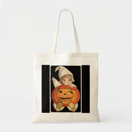 klein meisje met Big Halloween Pumpkin Tote Bag (Voorkant)