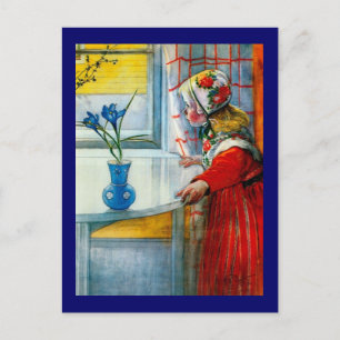 Klein meisje met Blue Iris Briefkaart