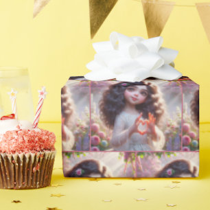 Klein meisje met hart teken cadeaupapier