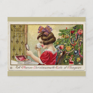 Klein meisje met make-up spiegel kerst Briefkaart