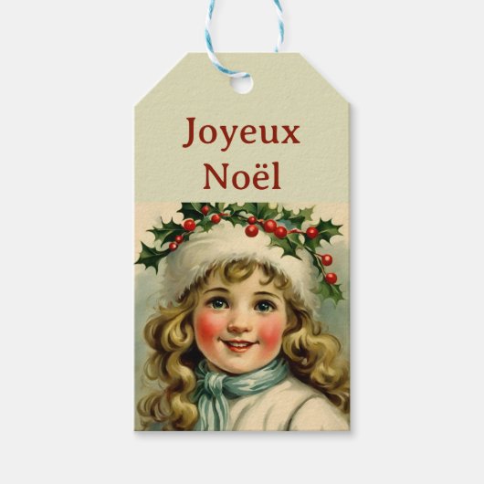 klein meisje met maretak cadeaulabel (Voorkant)