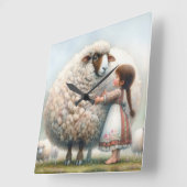 klein meisje met oversized ooi vierkante klok (Hoek)