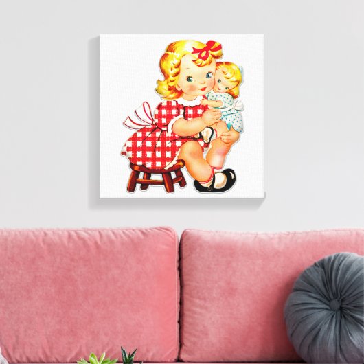 Klein meisje met  pop canvas afdruk (Insitu (Woonkamer))