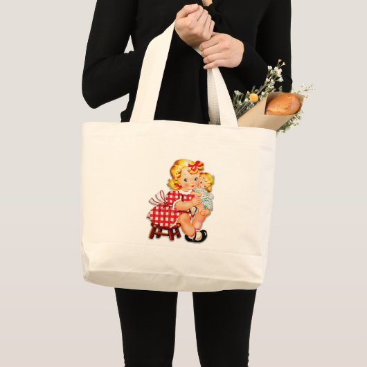Klein meisje met  pop grote tote bag (Voorkant (product))