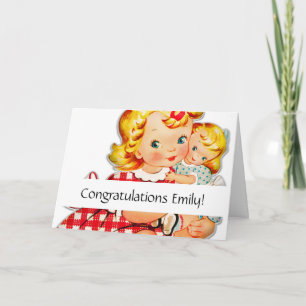 Klein meisje met  pop kaart