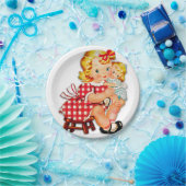 Klein meisje met pop papieren bordje (Feest)