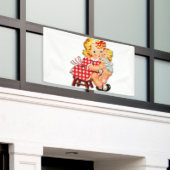 Klein meisje met pop spandoek (Buitenkant Gebouw)