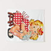 Klein meisje met  pop wandkleed (Voorkant (horizontaal))