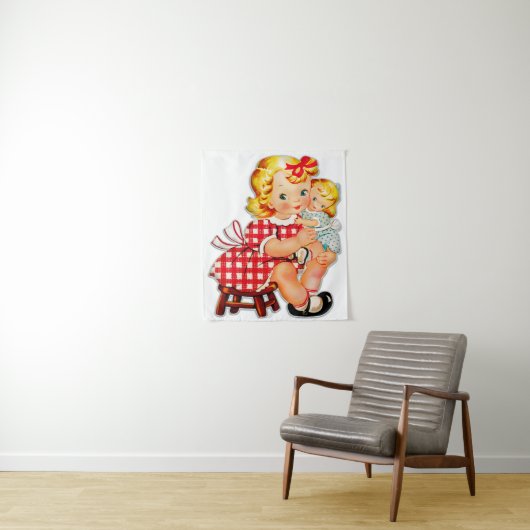 Klein meisje met  pop wandkleed (In situ)