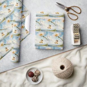 Klein meisje op een madeliefjes schommel cadeaupapier