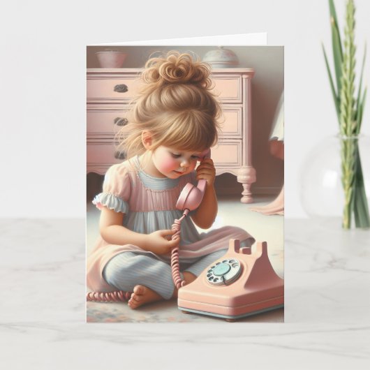 klein meisje op retro telefoon kaart (Voorkant)