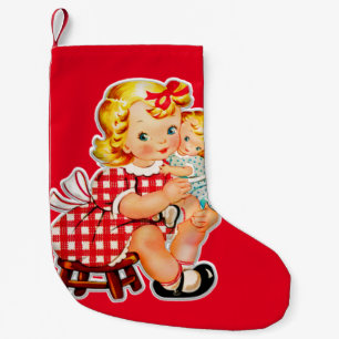 Klein meisje retro vintage pop kind kleine kerstsok