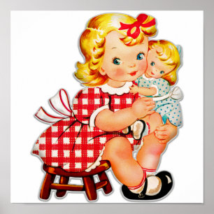 Klein meisje retro vintage pop kind poster