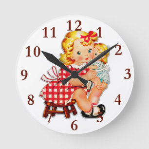 Klein meisje retro vintage pop kind ronde klok