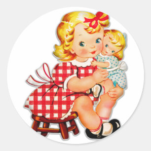 Klein meisje retro vintage pop kind ronde sticker