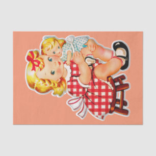 Klein meisje retro vintage pop kind tissuepapier