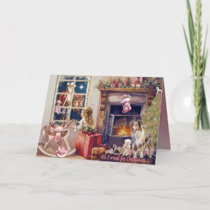 Klein meisje, roze cowboylaarzen voor kerstkaart feestdagen kaart