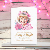 klein meisje | Roze Kerstmis Feestdagen Kaart