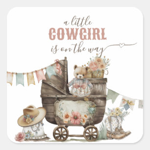 Klein meisje Wild West Boho Baby Girl Shower Vierkante Sticker