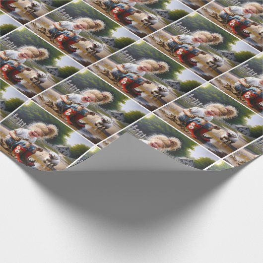 klein meisje zit in een modder plas cadeaupapier (Hoek)