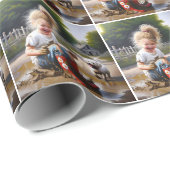 klein meisje zit in een modder plas cadeaupapier (Rol Hoek)