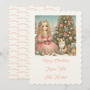 Klein poesje en meisje, Prettig kerstfeest Kaart