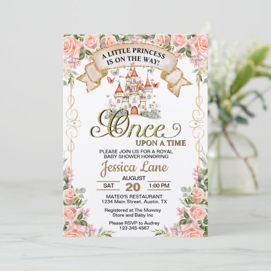 Klein Prinses Sprookjes Kasteel Meisje Baby Shower Kaart (Staand voorkant)