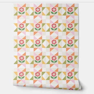 Klein rood bloem quiltblok behang