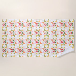Klein rood bloem quiltblok strandlaken