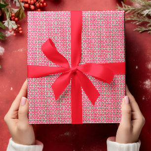 Klein rood en wit Grieks sleutelpatroon Cadeaupapier