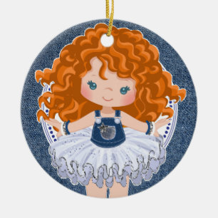 Klein Roodharig Meisje Denim & Diamonds Kerstmis Keramisch Ornament