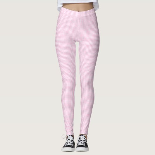 Klein roze en wit Gingham patroon Leggings (Voorkant)