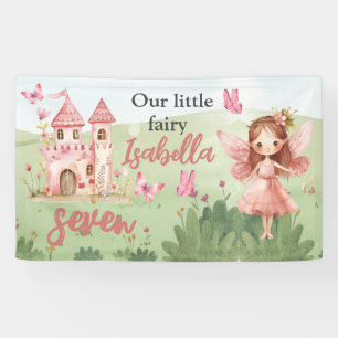 Klein Roze Kasteel Vlinder Sprookje Elke Leeftijd Spandoek