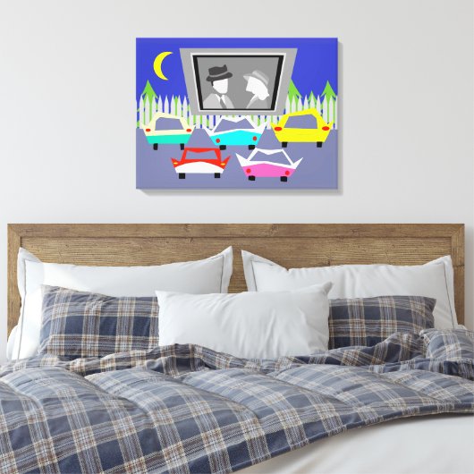 Klein stadje drive-in film uitgerekt canvas Print (Insitu (Slaapkamer))