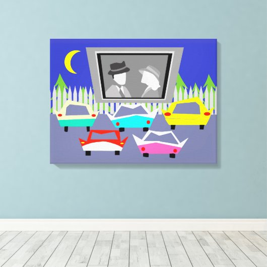 Klein stadje drive-in film uitgerekt canvas Print (Insitu (Houten vloer))