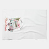 Klein stadje kerst roze vrachtwagen kerst theedoek (Horizontaal)