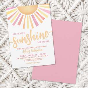 Klein Straaltje Zonneschijn Roze Babyshower Kaart