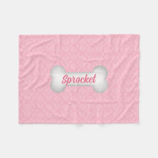 KLEIN Sweet in Roze Damask Dog Bone Fleece Deken (Voorkant (Horizontaal))