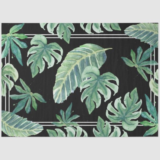 Klein tropisch Oerwoud Leaf Foliage Black n Green Tissuepapier (Voorkant)