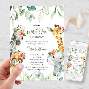 Klein wild dier op weg baby shower uitnodiging