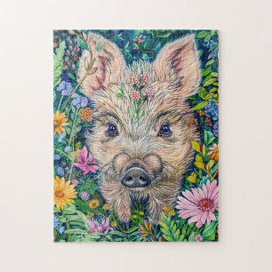 Klein wild zwijn in Flower Meadow Legpuzzel