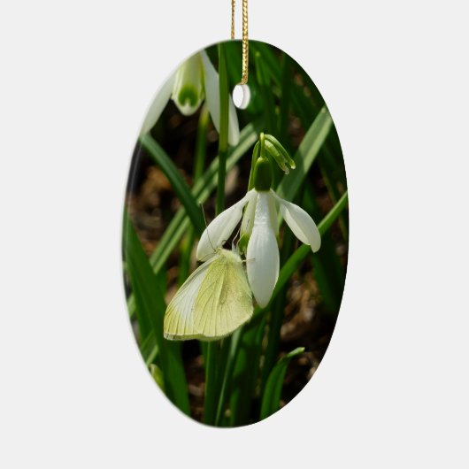 Klein wit op sneeuwval keramisch ornament (Rechts)