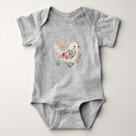 Klein wit vogeltje bloemen baby bodysuit