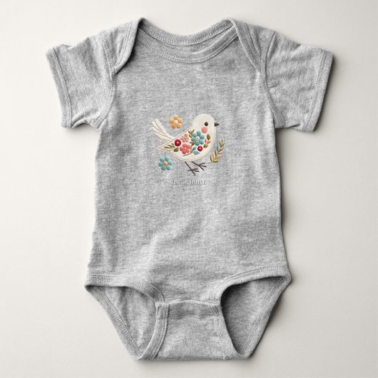 Klein wit vogeltje bloemen baby bodysuit (Voorkant)