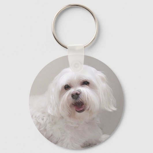 Klein Witte Hond (Maltezer) Redding Sleutelhanger (Voorkant)
