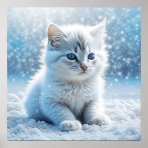 Klein Witte Katje in Sneeuw Kerstmis Poster